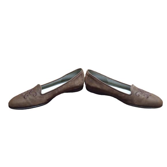 Rockport Women's 7.5M Flats Leather Upper Slip-On Almond Toe Brown Embroidered - Picture 2 of 7